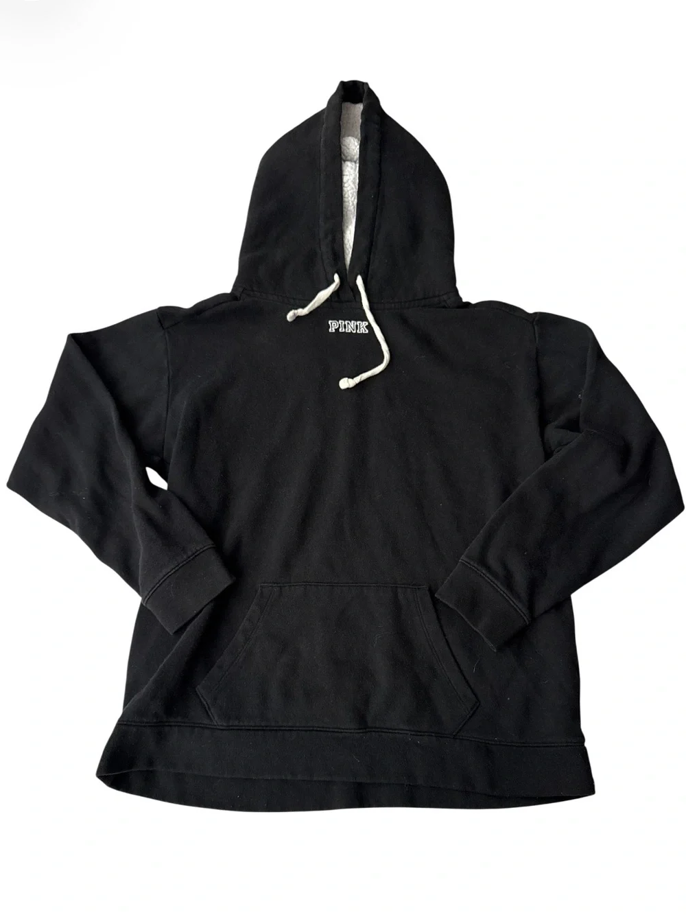 Victoria's Secret PINK Black Sherpa Hooded Logo Sweatshirt - Size S